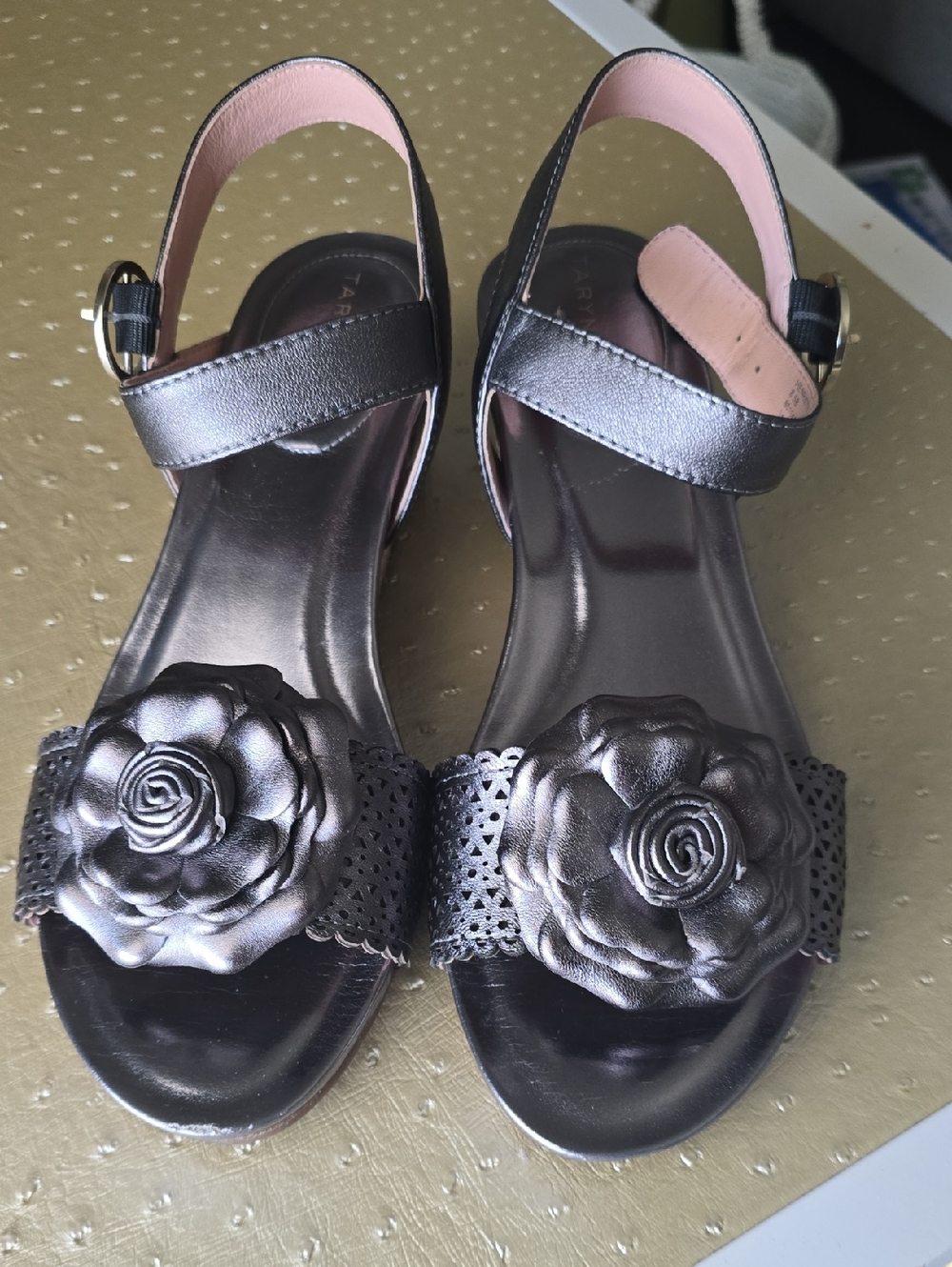 Taryn ROSE Metallic Flower-Embellished Women's Sandals - 8.5